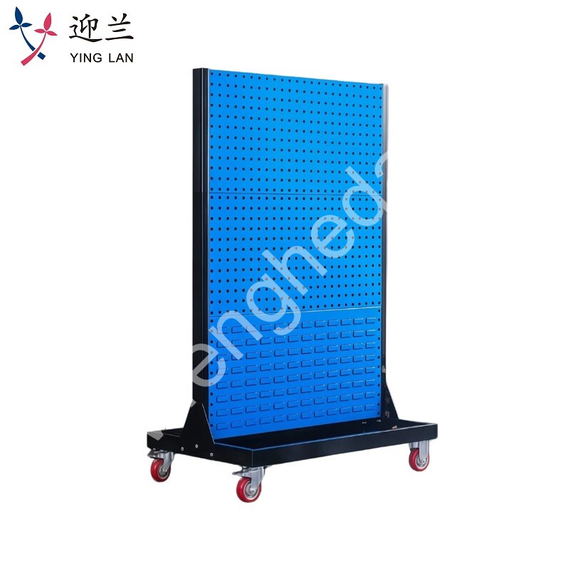 迎兰 物料架工具架双面三层移动款 YL-XKWLJ-02 610×960×1540mm 方孔挂板数量4 百页挂板数量2  网板厚度1.0  个