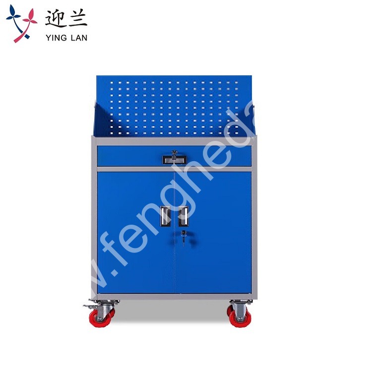 迎兰  可移动一抽工具车带挂板 YL-YCLB02 720×420×1360mm 灰白+蓝色 套色  板厚0.6mm   个