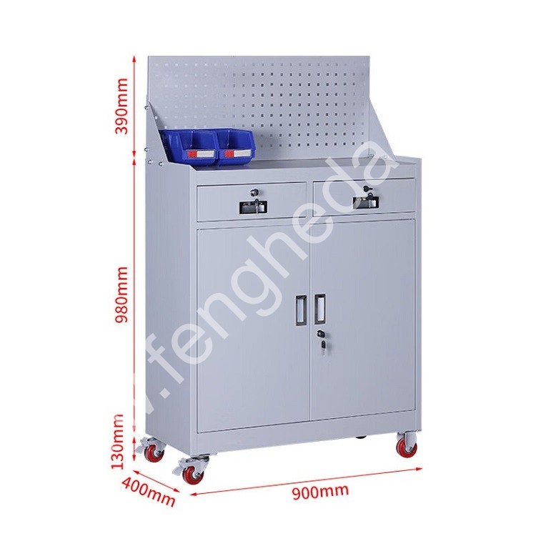 迎兰  可移动二抽带挂板工具车 YL-ECLB01 900×400×1500mm 灰白色   板厚0.6mm   个