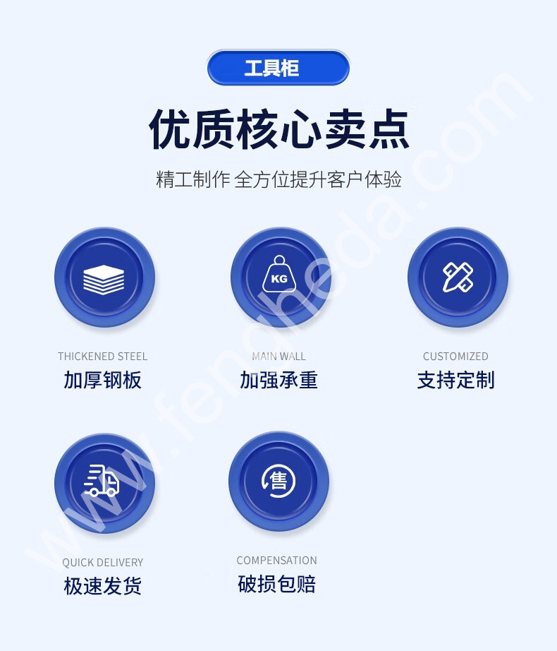 迎兰 带挂板工具柜 YL-CTGJU-4 1000×500×1800mm 一抽 蓝色 板材裸板厚1mm  台