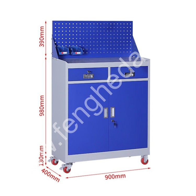 迎兰  可移动二抽带挂板工具车 YL-ECLB02 900×400×1500mm 灰白色+蓝色 套色   板厚0.6mm   个