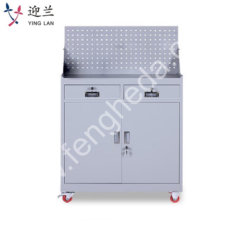 迎兰  可移动二抽带挂板工具车 YL-ECLB01 900×400×1500mm 灰白色   板厚0.6mm   个