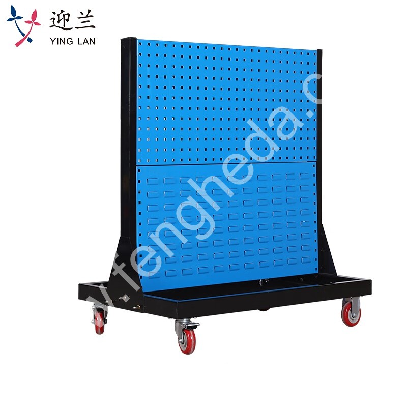 迎兰 物料架工具架双面二层移动款 YL-XKWLJ-01 610×960×1090mm 方孔挂板数量2 百页挂板数量2  网板厚度1.0  个