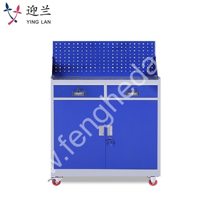 迎兰  可移动二抽带挂板工具车 YL-ECLB02 900×400×1500mm 灰白色+蓝色 套色   板厚0.6mm   个