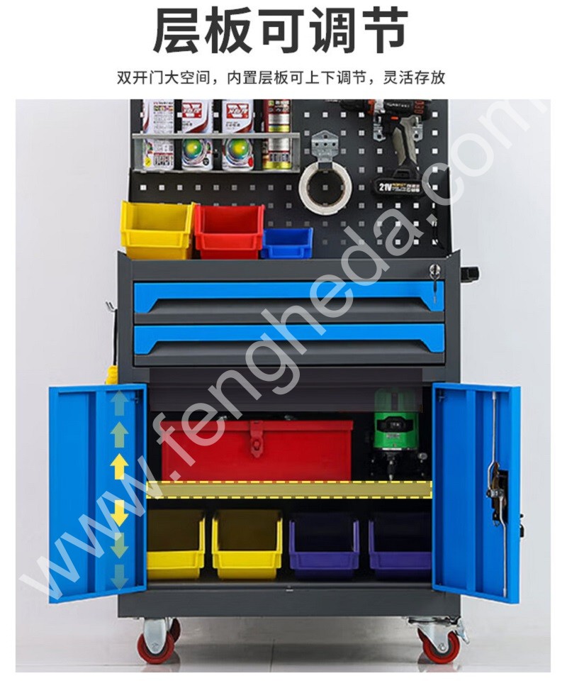 迎兰   二抽带网工具车+挂钩套餐 YL-GJGTC-2-A5  670×400×1220mm 灰色+蓝色套色 板厚0.6mm  挂钩38件套  套